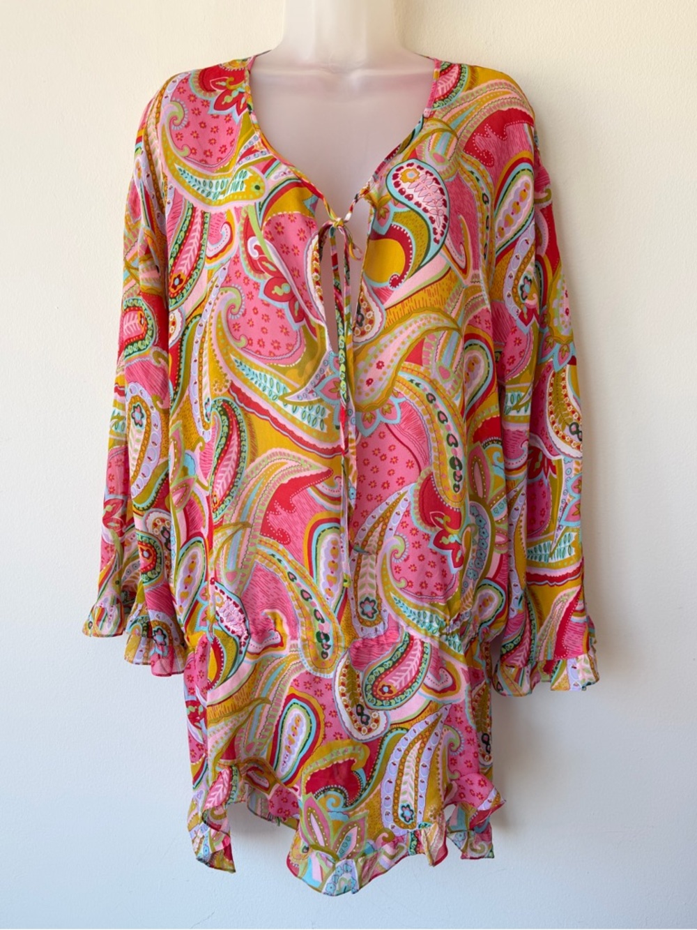 Moda International  Woman Dress Paisley Print Silk Sheer  Swim Coverup Sz Med‎